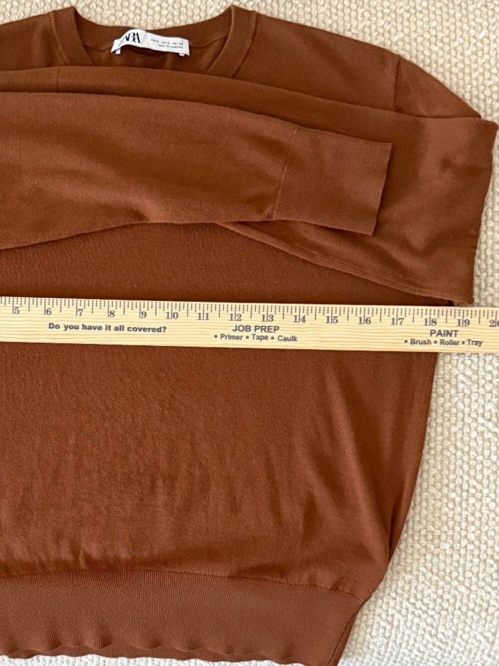 ZARA FINE-KNIT COTTON V-NECK SWEATER - COGNAC BROWN - SIZE S - Picture 3 of 9